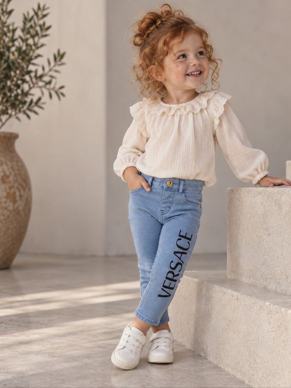 Versace Baby Leggings 12-18M Blue Logo Made in Italy Designer Kids